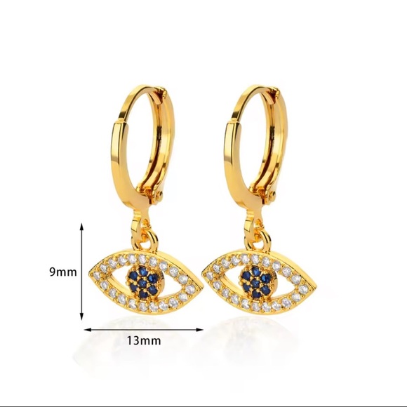 Gold Evil Eye Hoop Earrings - Picture 6 of 9